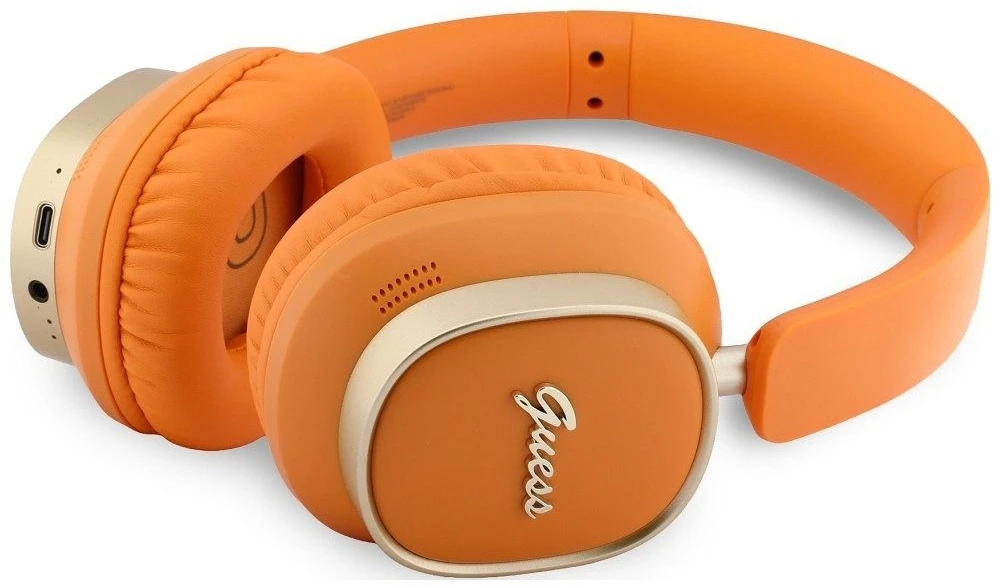 Guess Rectangle Metal Script Logo ENC belaidės ausinės oranžinės spalvos