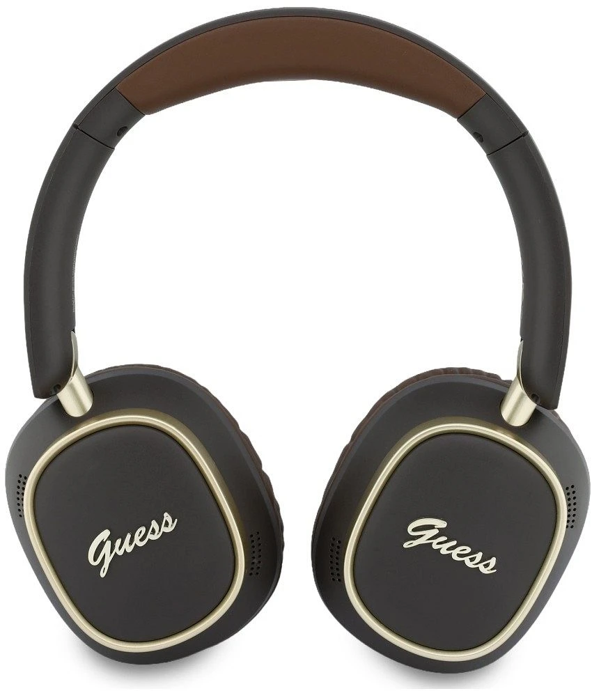 Ausinės Guess Bluetooth ENC Rectangle Metal Script rudos spalvos