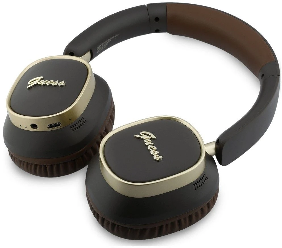 Ausinės Guess Bluetooth ENC Rectangle Metal Script rudos spalvos