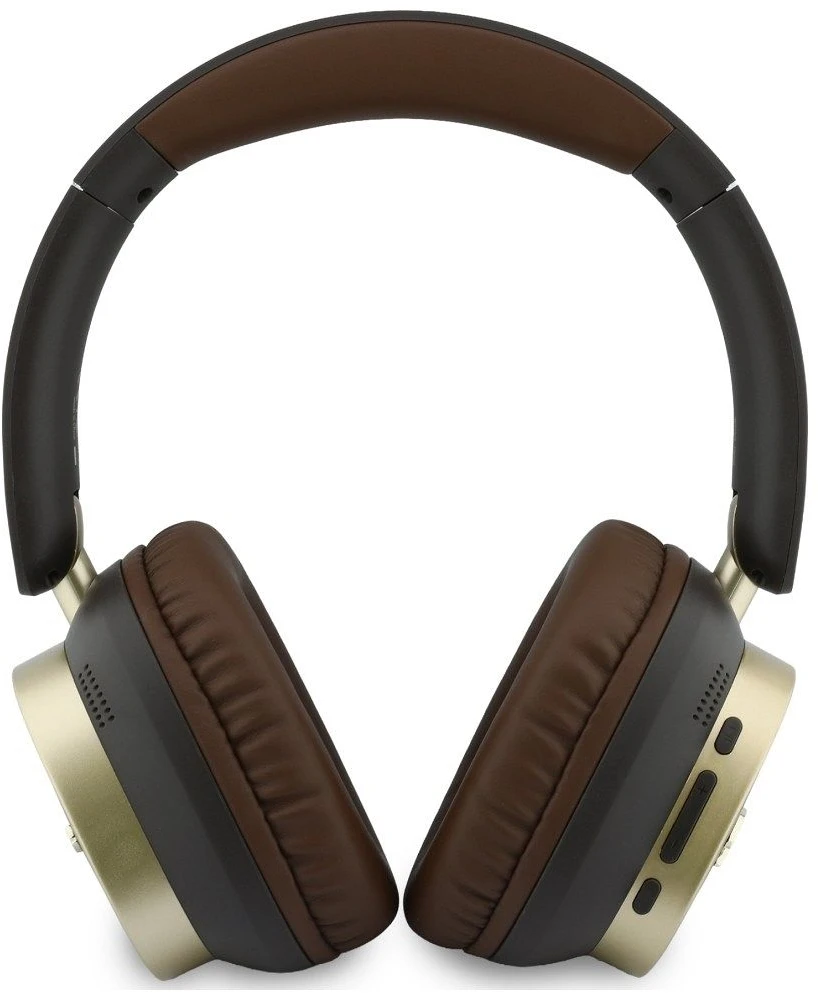 Ausinės Guess Bluetooth ENC Rectangle Metal Script rudos spalvos