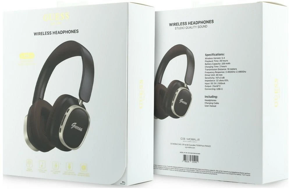 Ausinės Guess Bluetooth ENC Rectangle Metal Script rudos spalvos