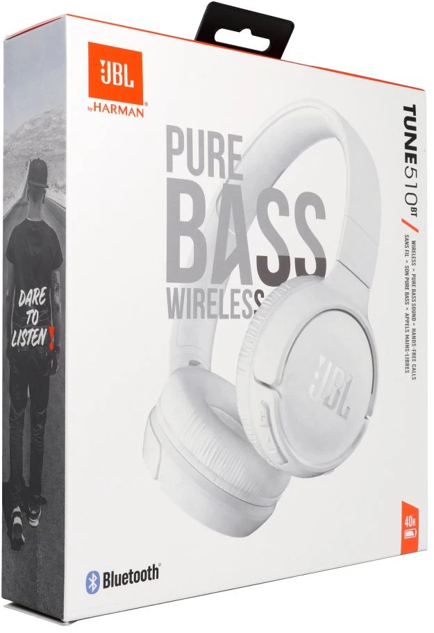 Lengvos ir patogios belaidės Ausinės JBL Tune 510BT Pure Bass sound su mikrofonu, Baltos