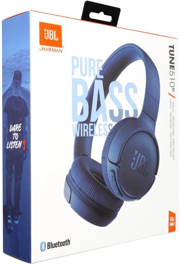 Lengvos ir patogios belaidės Ausinės JBL Tune 510BT Pure Bass sound su mikrofonu mėlynos
