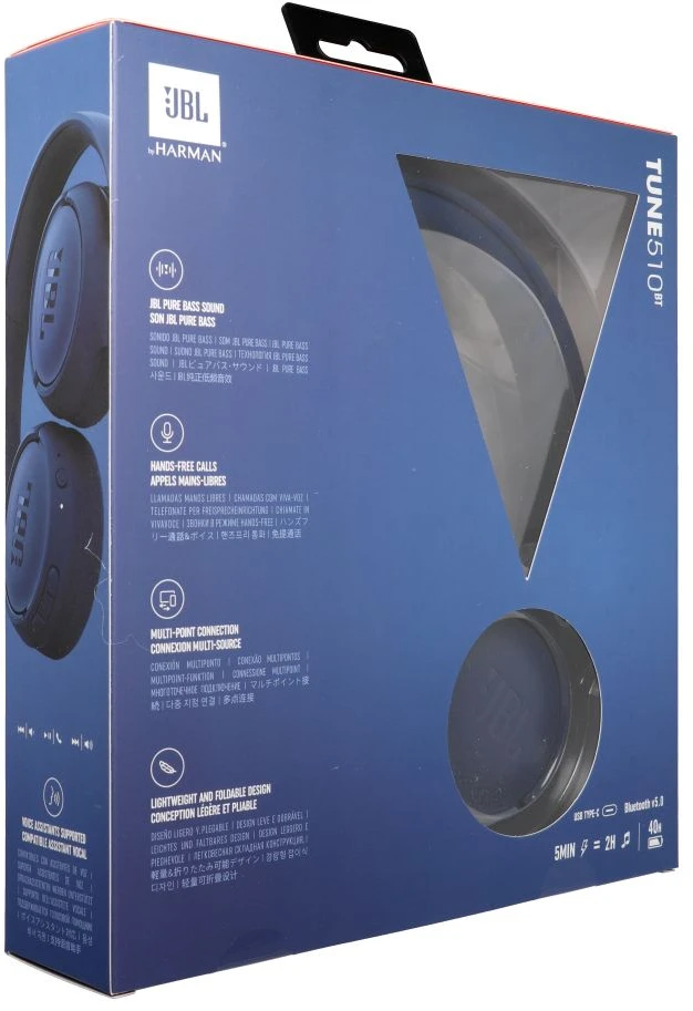 Lengvos ir patogios belaidės Ausinės JBL Tune 510BT Pure Bass sound su mikrofonu mėlynos