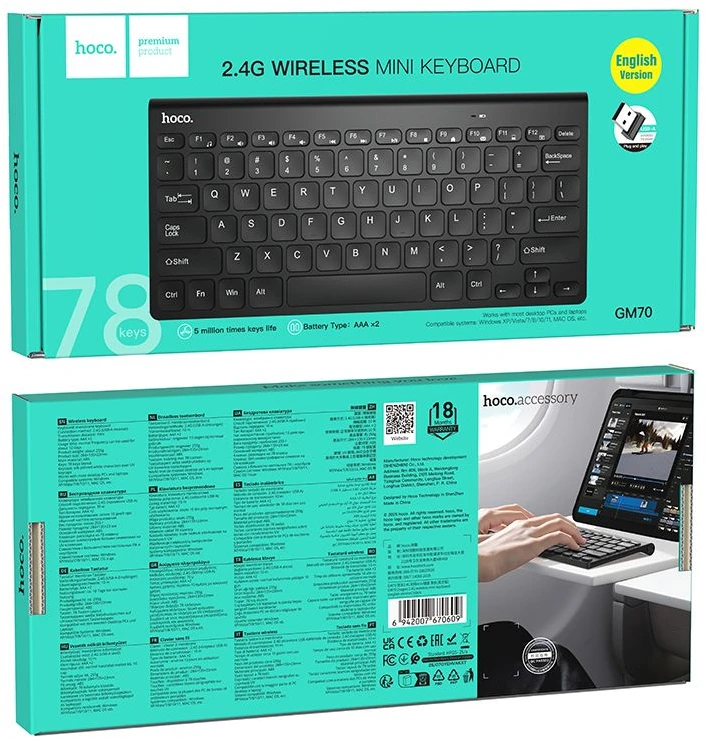 Belaidė klaviatūra 2.4G QWERT Hoco GM70 juoda