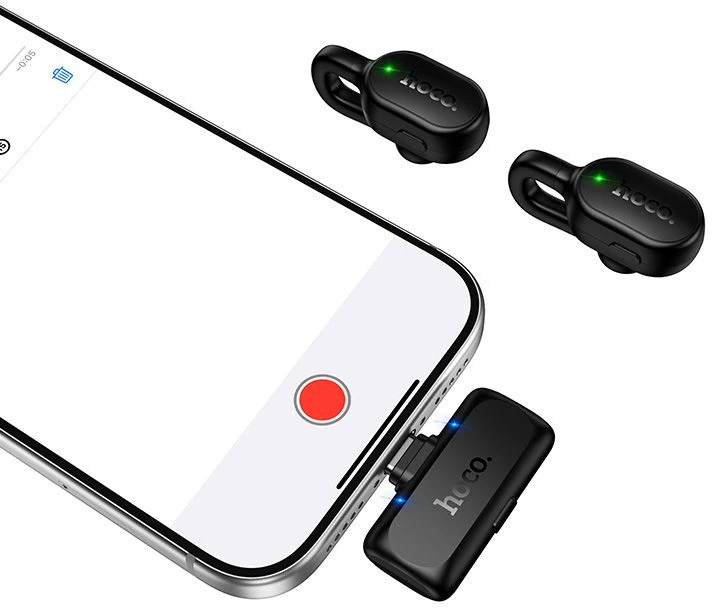 Wireless lavalier microphone USB C Hoco L27 juodas