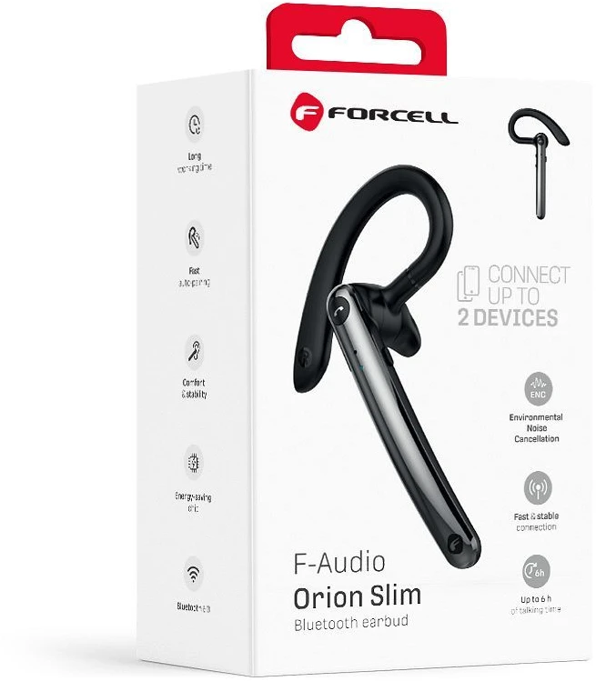 Belaidės mono ausinės (ENC, Multipoint, BT 6.0 + EDR, 90mAh) FORCELL Orion Slim juodas