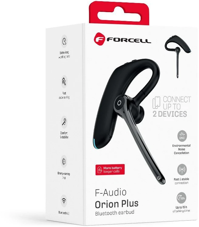Belaidės mono ausinės (ENC, daugiataškės, BT 6.0 + EDR, 170 mAh) FORCELL Orion Plus juodas