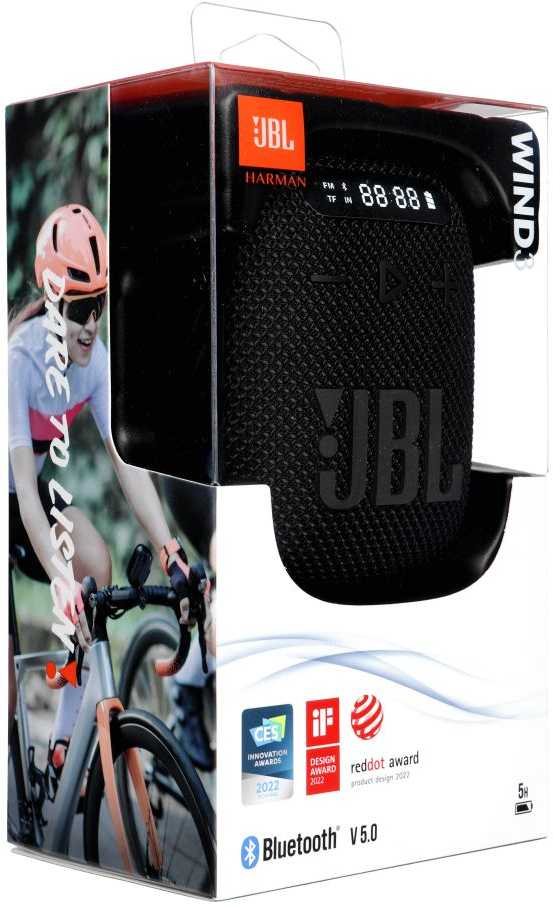 Belaidė kolonėlė JBL Wind 3 su laikikliu ant vairo, juodas