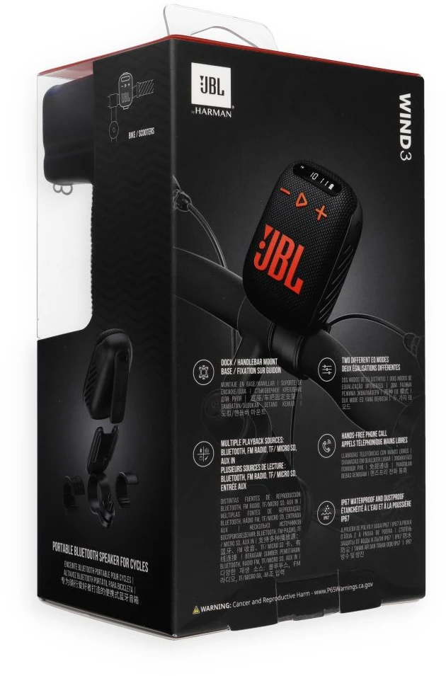 Wireless speaker JBL Wind 3 with handlebar holder juodas and oranžinis
