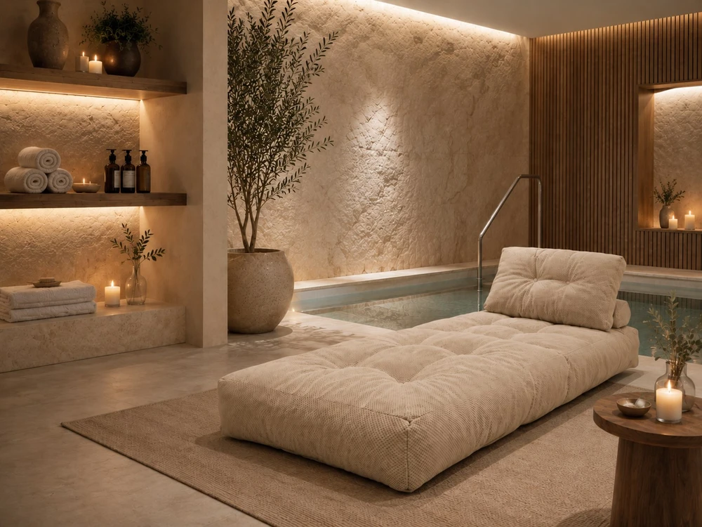 WOBA beige pouffe-mattress