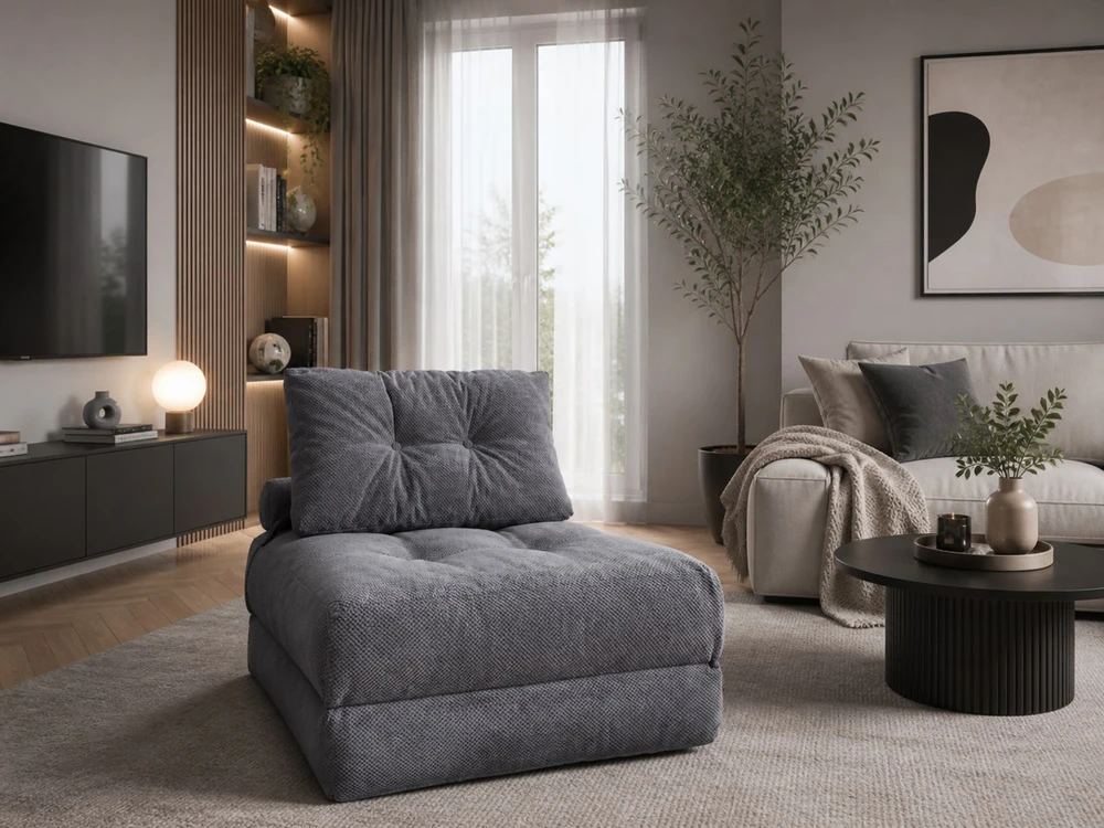 WOBA pouffe-mattress, dark pilkas