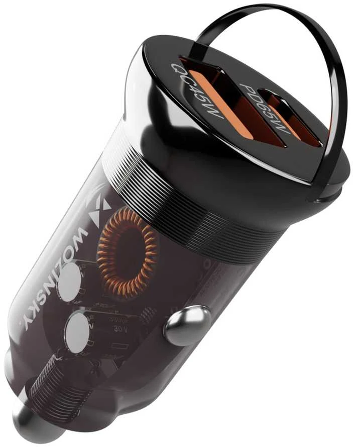 Wozinsky 65W automobilinis įkroviklis USB-C PD 65W / USB-A 45W QC 3.0 – juodos spalvos