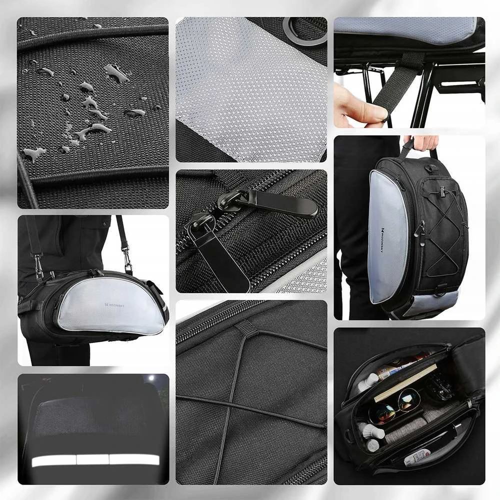 Wozinsky bike carrier bag with shoulder strap 13l juodos spalvos (WBB1BK)