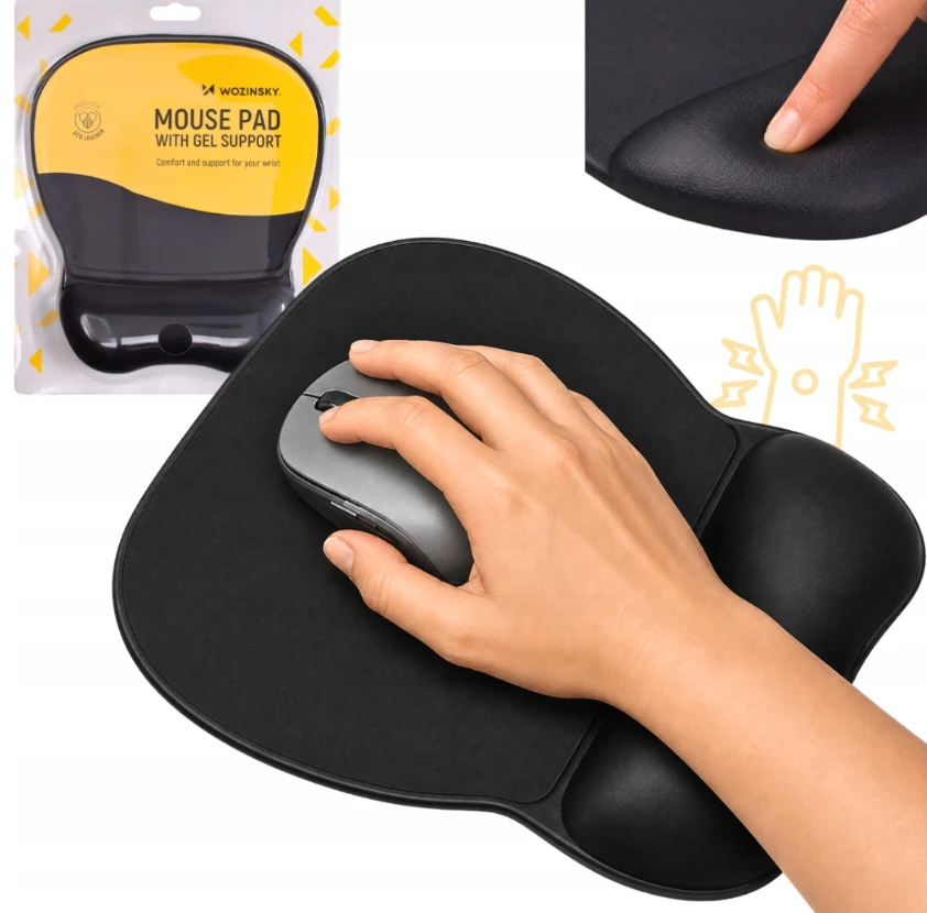 Wozinsky Ergonomic Pelės kilimėlis and Riešo atrama Gel Eco Leather Large Anti-Slip – juodos spalvos