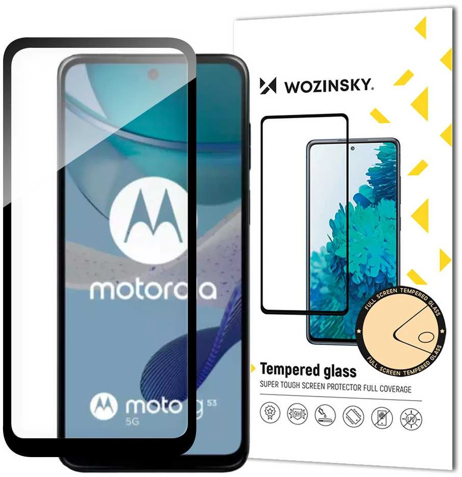 Patvarus Wozinsky Full Glue apsauginis stiklas Motorola G53 Full Screen su rėmeliu – juodos spalvos