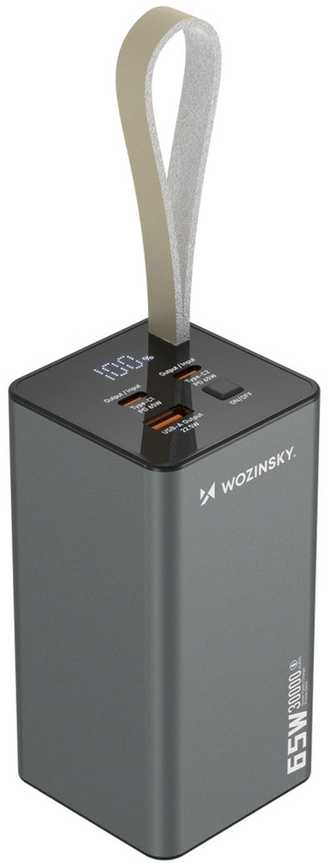 Powerbank Wozinsky K65+ 65W 30000mAh 2x USB-C, 1x USB-A 65W – pilka