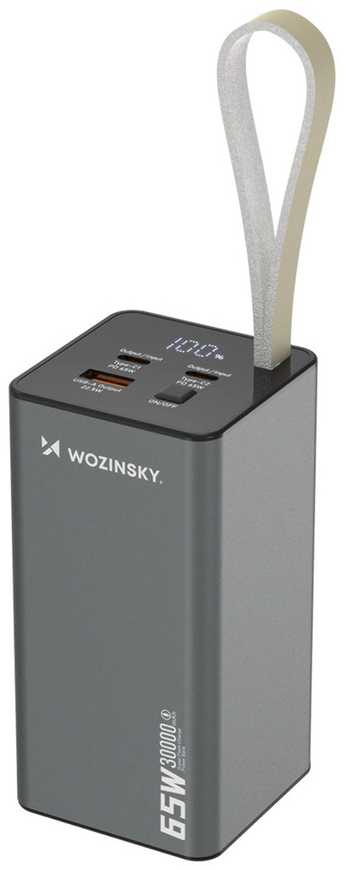 Powerbank Wozinsky K65+ 65W 30000mAh 2x USB-C, 1x USB-A 65W – pilka