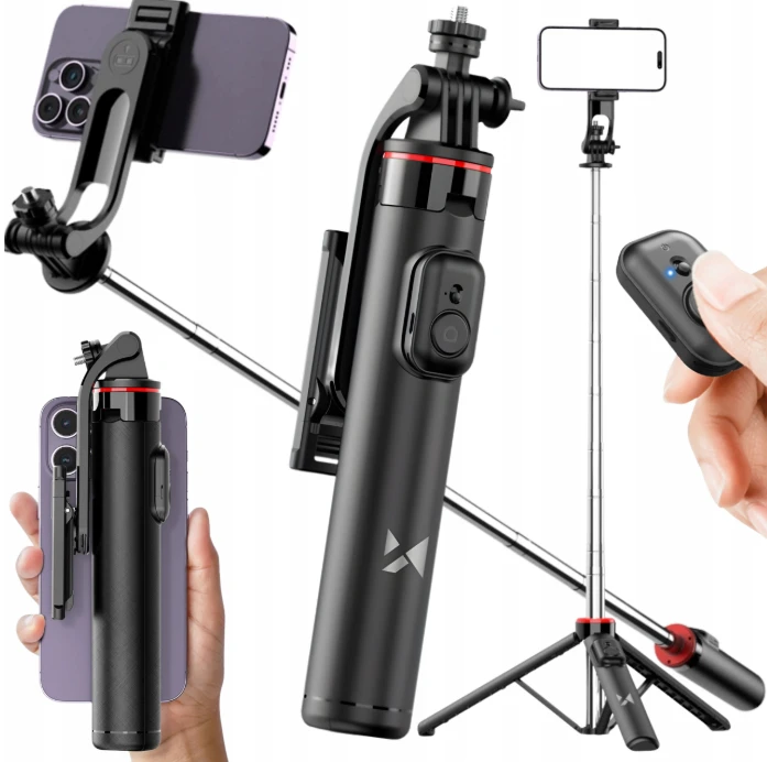 Wozinsky Asmenukių lazda WC1Y3S telescopic tripod 1.3m with phone holder – juodos spalvos
