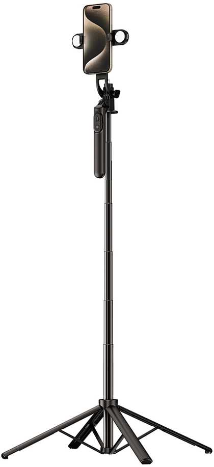 Wozinsky Asmenukių lazda WH181D-Y1S 1.75m aluminum alloy telescopic tripod with dual lamp and phone holder – juodos spalvos