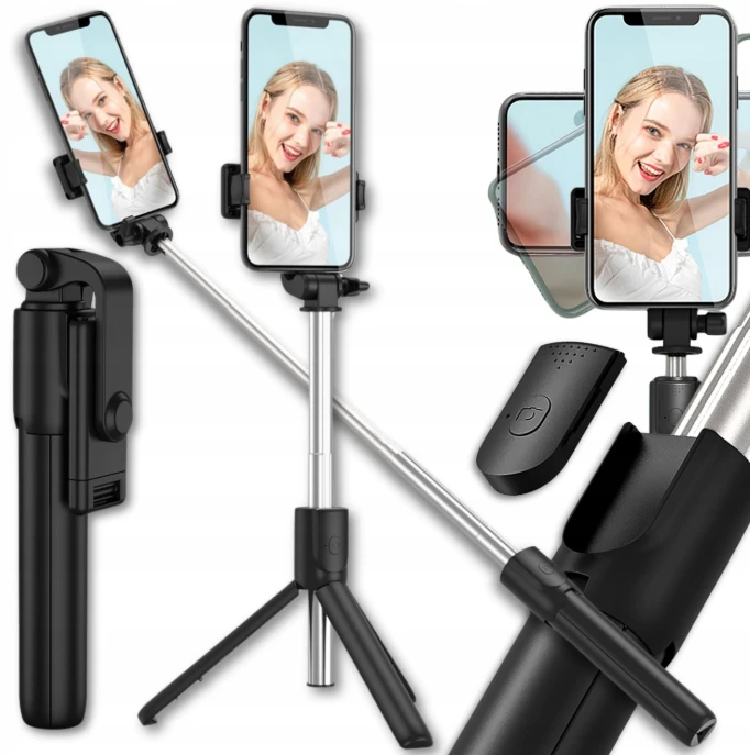 Wozinsky Asmenukių lazda WHS1Y telescopic tripod 1m with phone holder – juodos spalvos