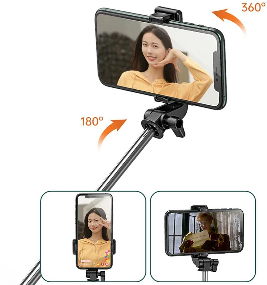 Wozinsky Asmenukių lazda WHS1Y telescopic tripod 1m with phone holder – juodos spalvos