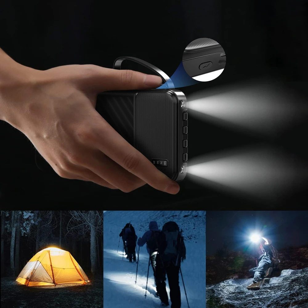 Wozinsky W11-B 10000mAh 10W išorinė baterija su įmontuotais laidais ir žibintuvėliu - Juodas