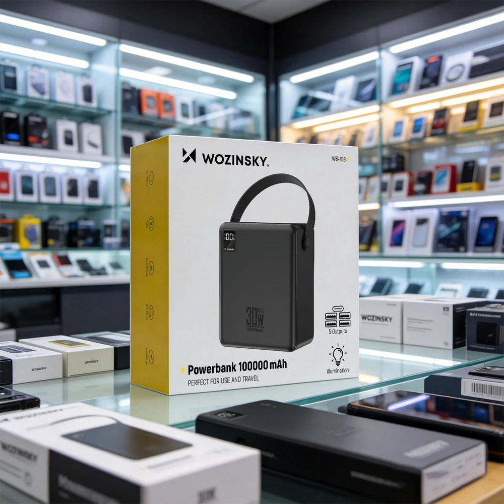 Wozinsky W8-B 100000 mAh su latarką 30W juoda