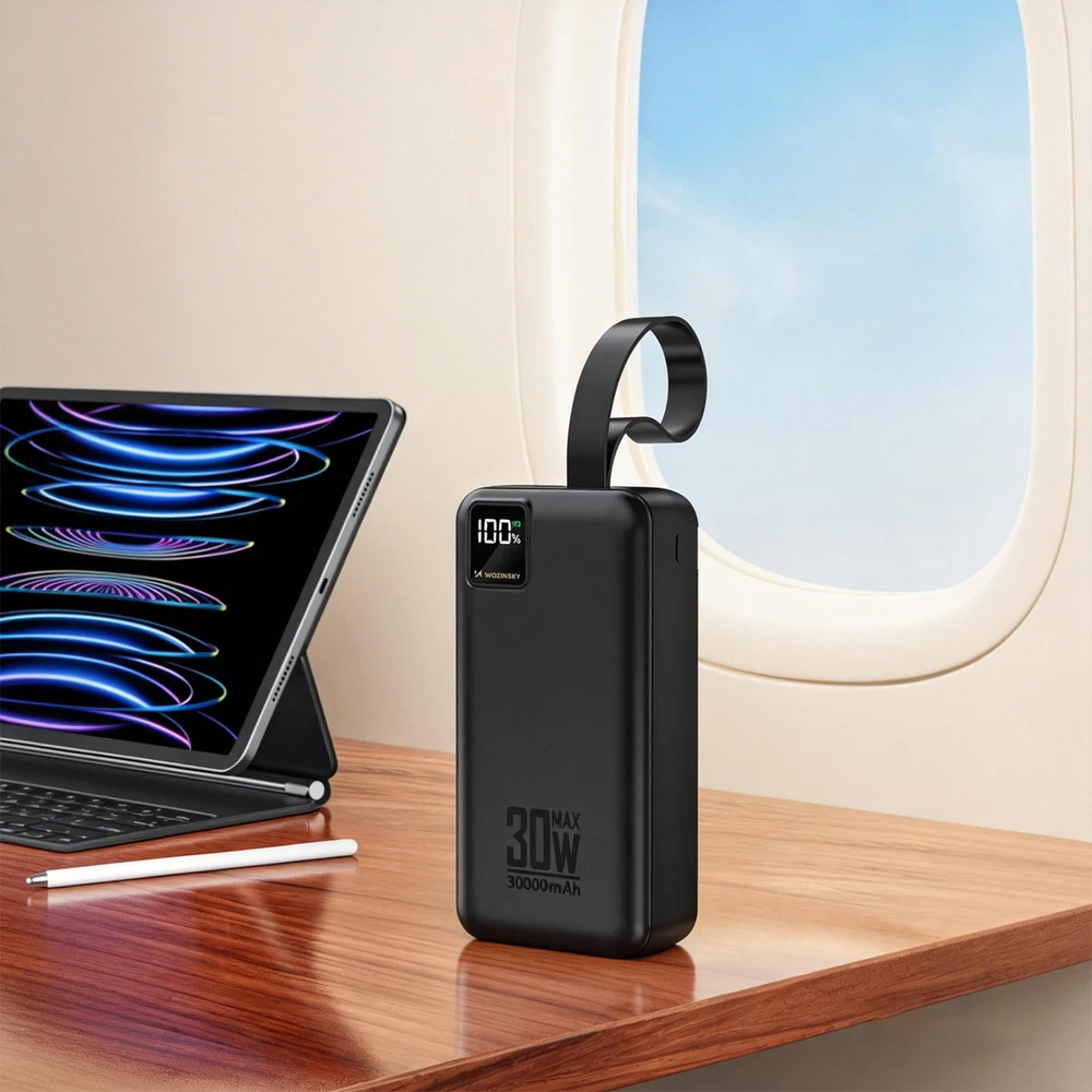 Wozinsky W8-W 30000 mAh 30W Powerbank 2x USB-A and USB-C with Flashlight - Juodas