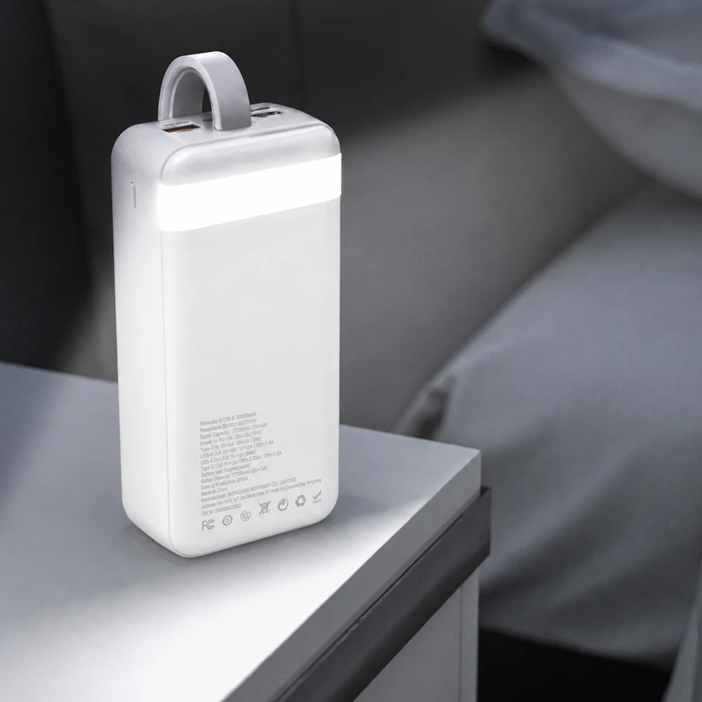 Wozinsky W8-W 30000mAh 30W Powerbank 2x USB-A and USB-C with Flashlight - Baltas