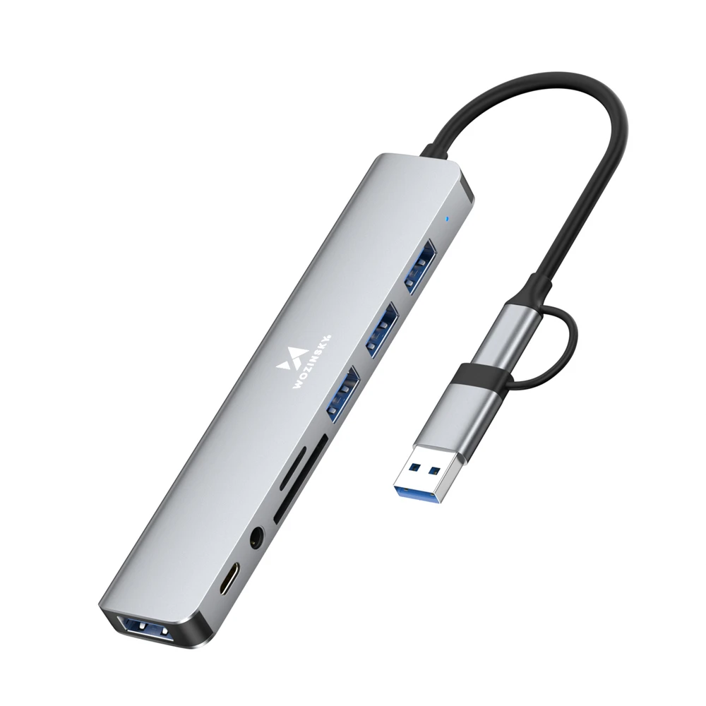Wozinsky WAH-81 8-in-1 USB Hub with USB 3.0 SD Card Reader and Audio Output - Gray