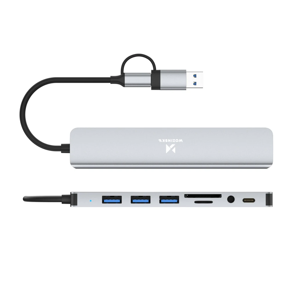 Wozinsky WAH-81 8-in-1 USB Hub with USB 3.0 SD Card Reader and Audio Output - Gray