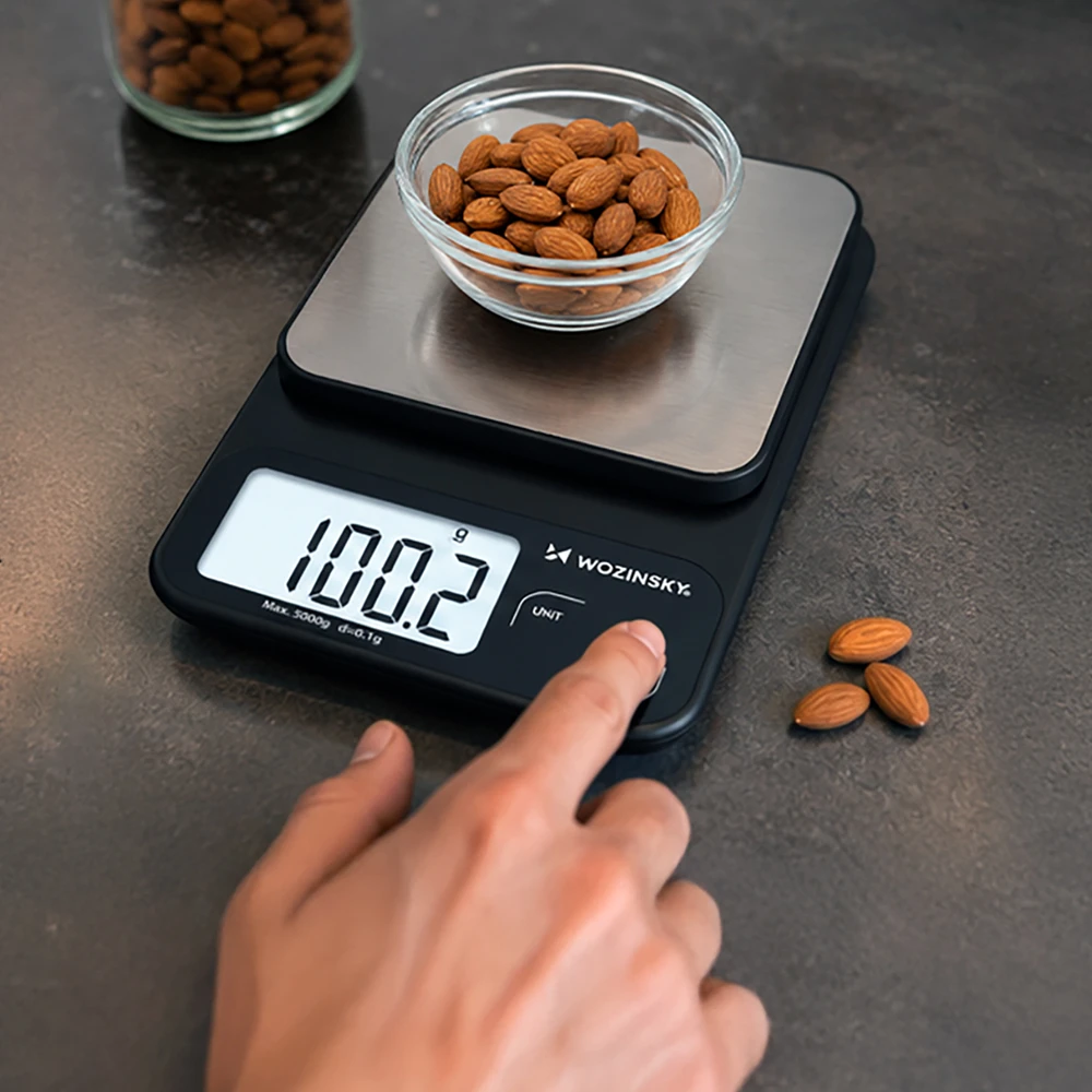 Virtuvinės svarstyklės Wozinsky WAK-2252 virtuvės svarstyklės, tikslios, su dideliu LCD ekranu, iki 5kg - juodas