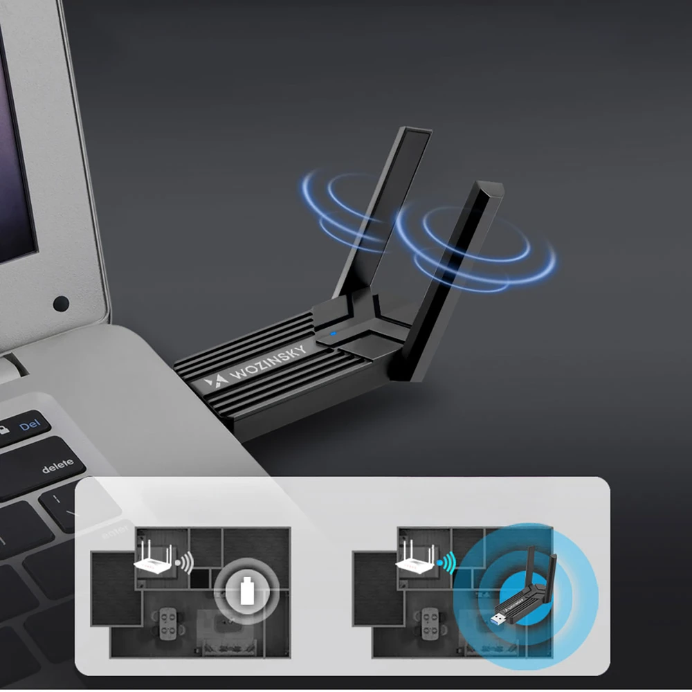 Wozinsky WAX-1800 Dual-Band Wireless USB 3.0 WiFi 6 Adapteris - Juodas