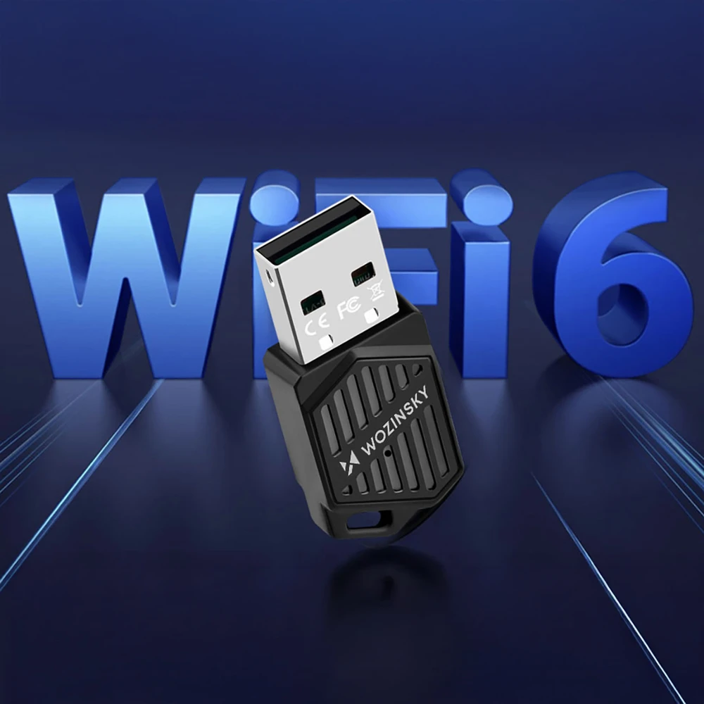 Wozinsky WAX-900 dviejų dažnių USB „Wi-Fi 6“ adapteris su „Bluetooth 5.4“ - Juodas