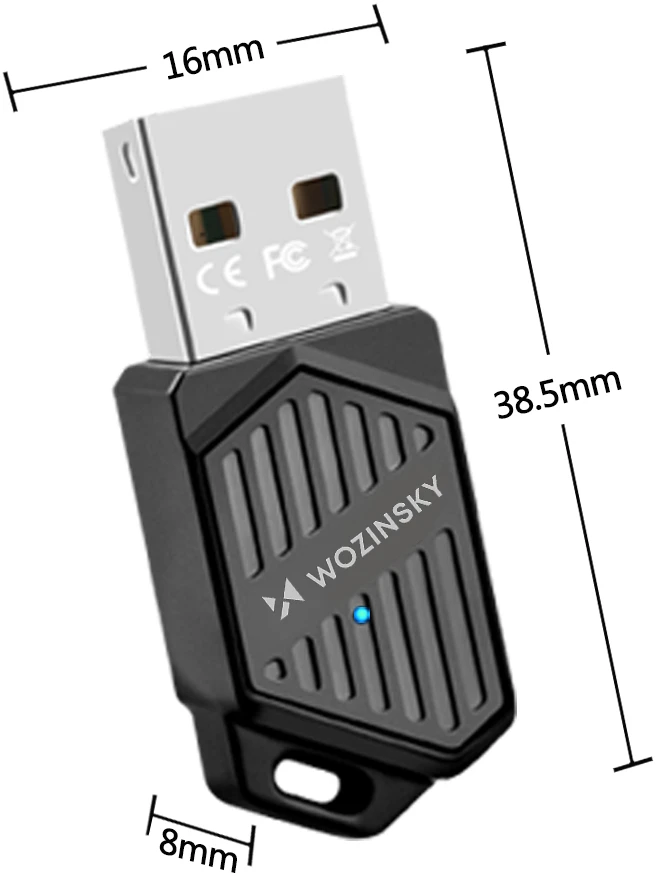 Wozinsky WAX-900 dviejų dažnių USB „Wi-Fi 6“ adapteris su „Bluetooth 5.4“ - Juodas