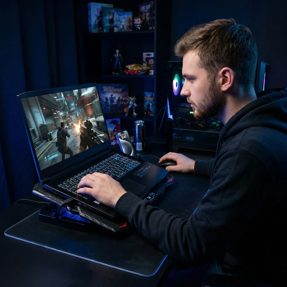 Wozinsky WDCX-015 StormPad RGB Gaming Cooling Nešiojamas kompiuteris Stand - Juodas
