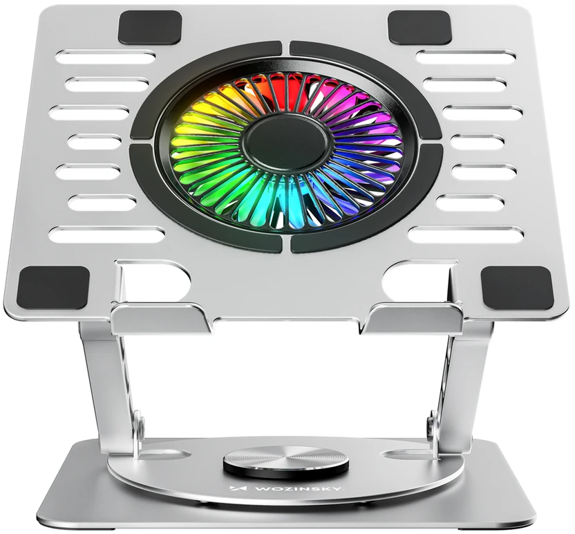 Wozinsky WDCX-X16-AS CoolBase RGB aušinimo stovas su 360° pasukimu nešiojamam ir planšetiniam kompiuteriui - sidabrinė