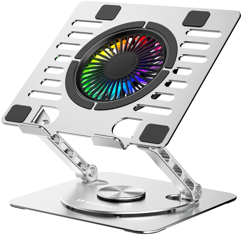 Wozinsky WDCX-X16-AS CoolBase RGB aušinimo stovas su 360° pasukimu nešiojamam ir planšetiniam kompiuteriui - sidabrinė