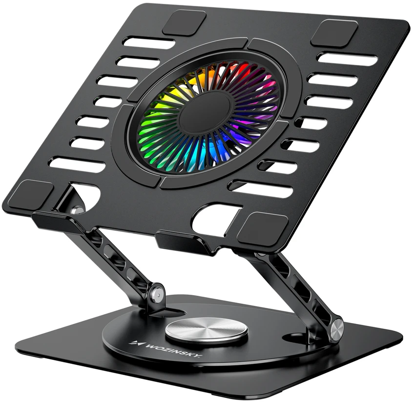 Wozinsky A4d60 WDCX-X16-AS „CoolBase RGB“ aušinimo stovas su 360° pasukimu nešiojamam ir planšetiniam kompiuteriui - juoda