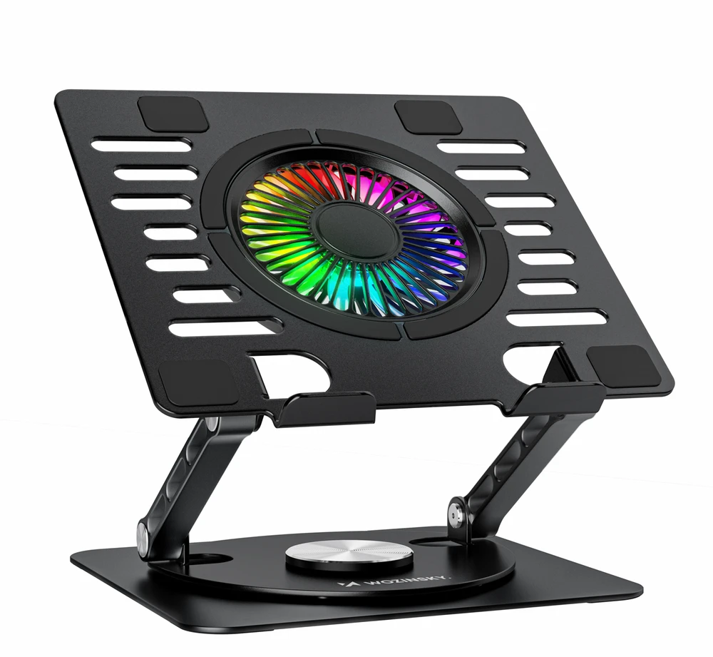 Wozinsky A4d60 WDCX-X16-AS „CoolBase RGB“ aušinimo stovas su 360° pasukimu nešiojamam ir planšetiniam kompiuteriui - juoda