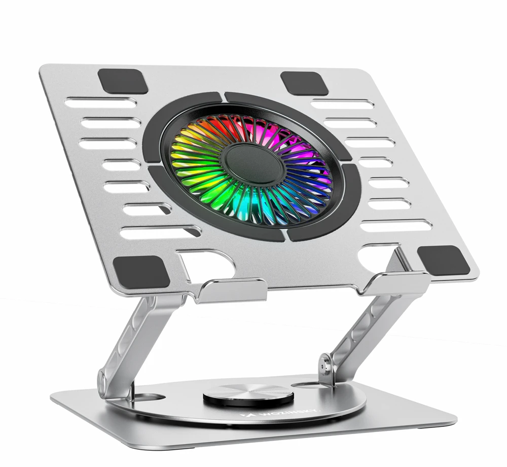 Wozinsky WDCX-X16-AS CoolBase RGB aušinimo stovas su 360° pasukimu nešiojamam ir planšetiniam kompiuteriui - sidabrinė