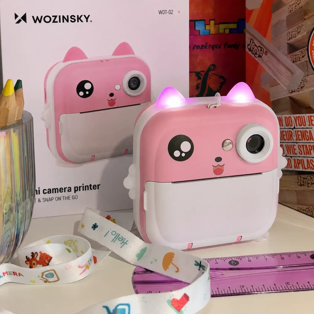 Wozinsky WDT-01 terminis lipdukų spausdintuvas vaikms su kamera – rožinės spalvos