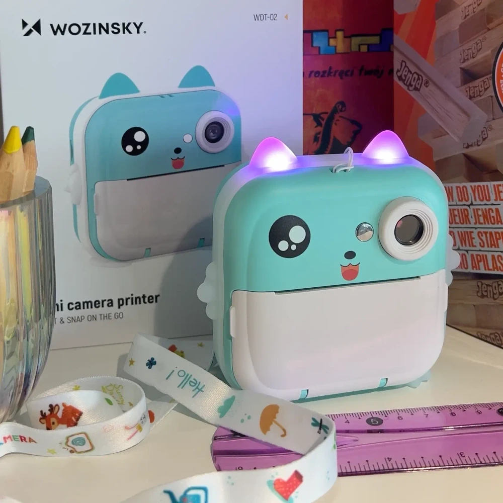 Wozinsky WDT-02 terminis lipdukų spausdintuvas vaiksm su kamera – mėlynos spalvos