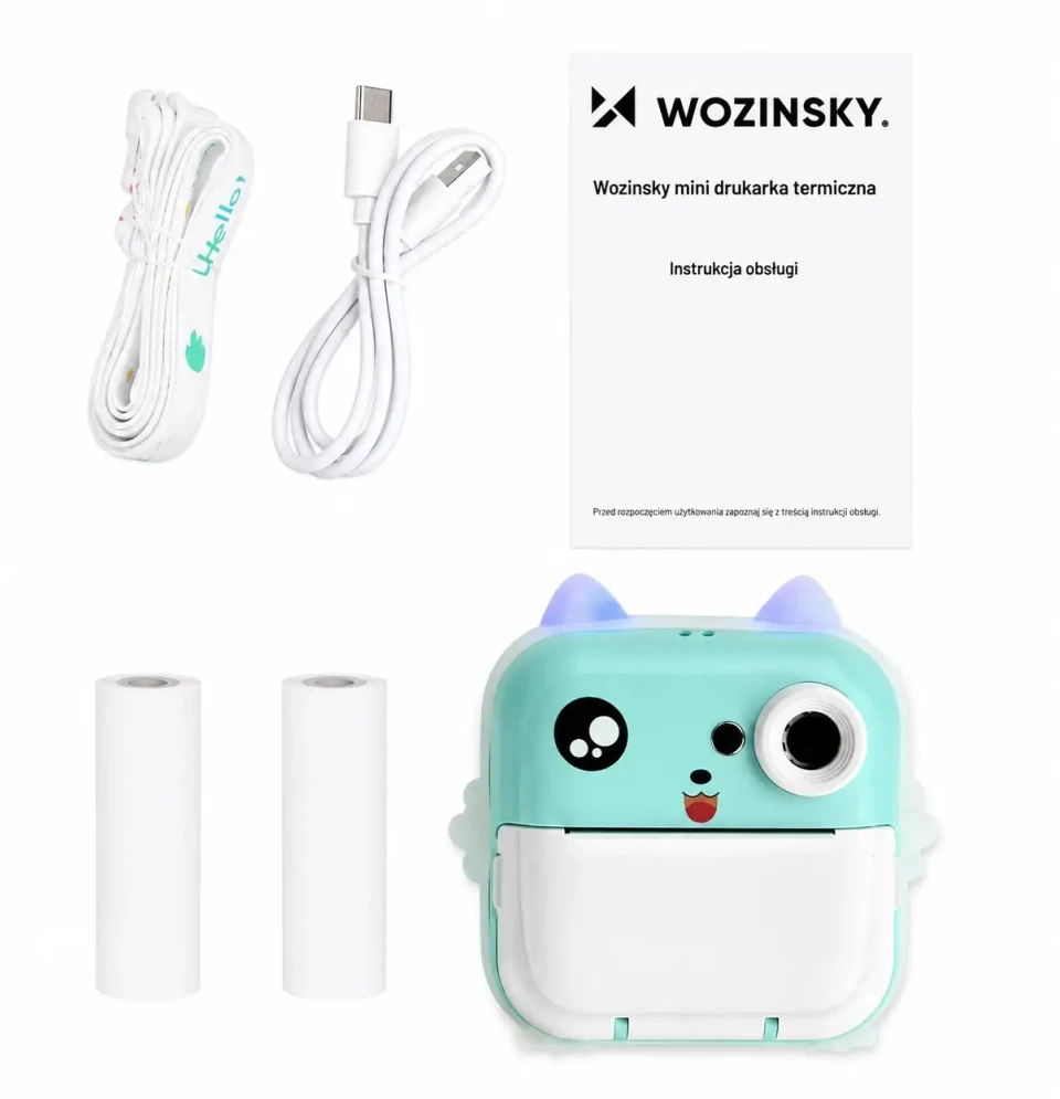 Wozinsky WDT-02 terminis lipdukų spausdintuvas vaiksm su kamera – mėlynos spalvos