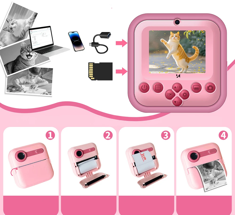 Wozinsky WDT-03 Thermal Spausdintuvas Camera for Kids - Rožinė