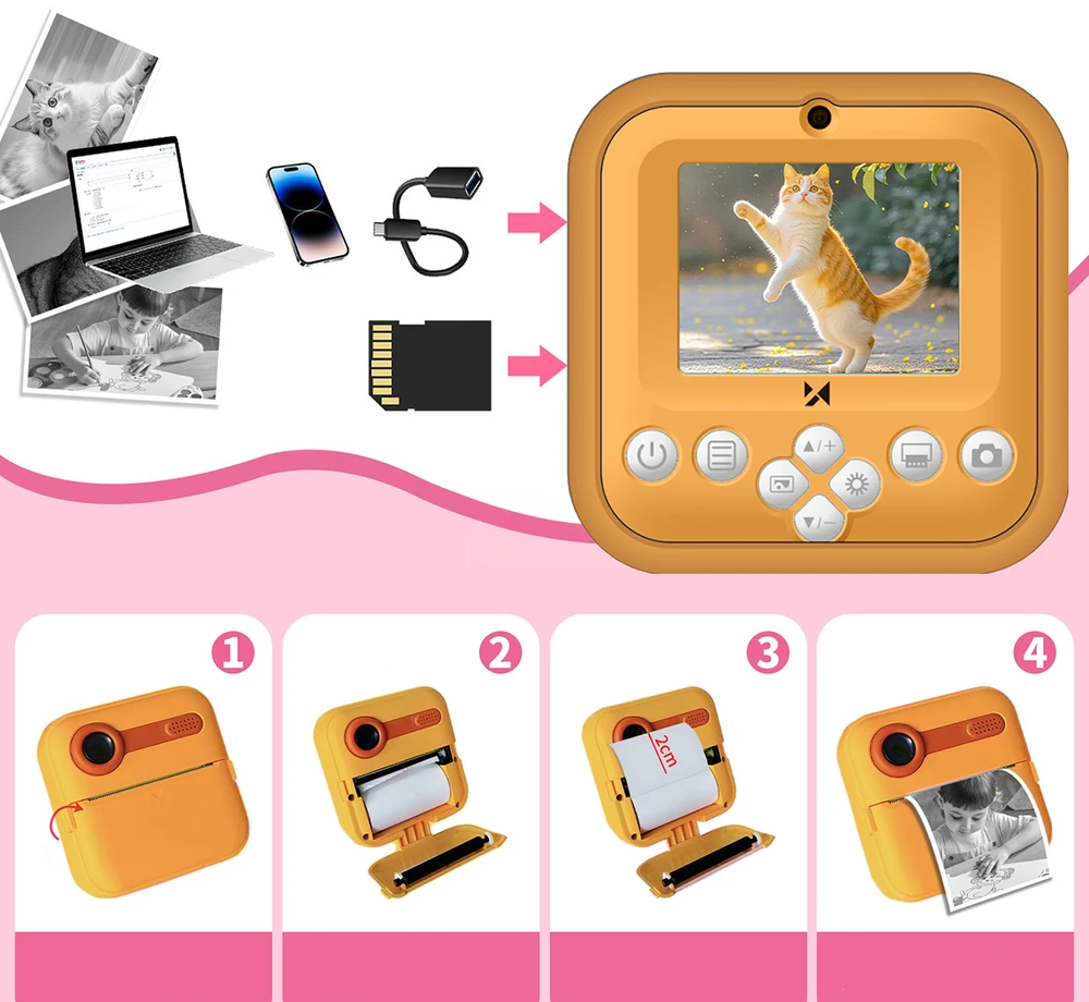Wozinsky WDT-05 Thermal Spausdintuvas Camera for Kids - Oranžinis