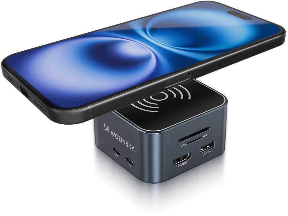 Hub USB-C 12 in 1 Wozinsky WHBC09Y8S multifunctional, with wireless charging function, aluminum, with 15 cm cable – pilkos spalvos