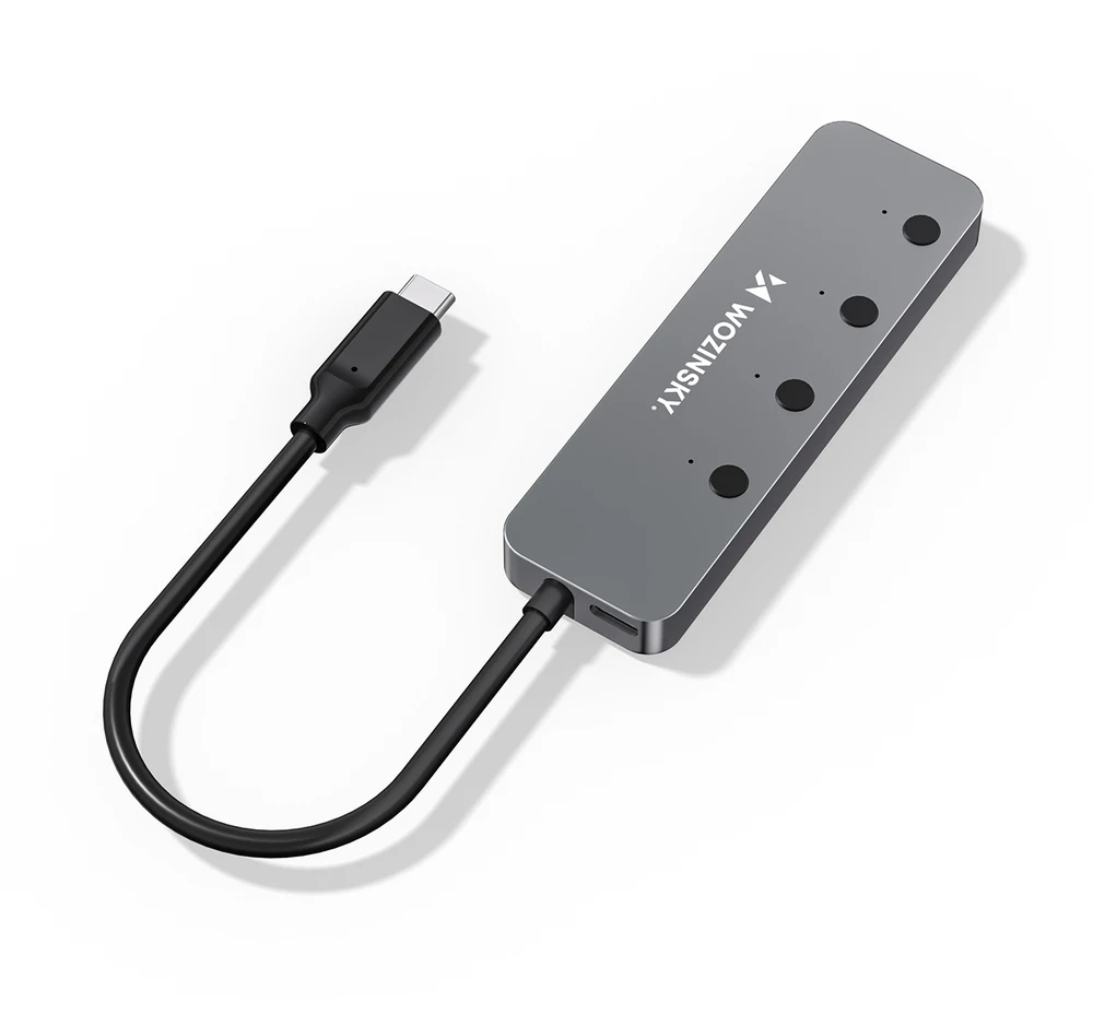 Wozinsky WHS080YSS 4 x USB-A 3.0 Aluminum Hub with Individual Switches and 15 cm USB-C Cable - Gray