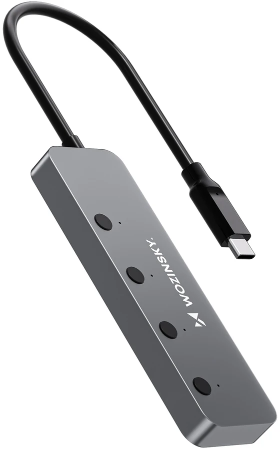 Wozinsky WHS080YSS 4 x USB-A 3.0 Aluminum Hub with Individual Switches and 15 cm USB-C Cable - Gray